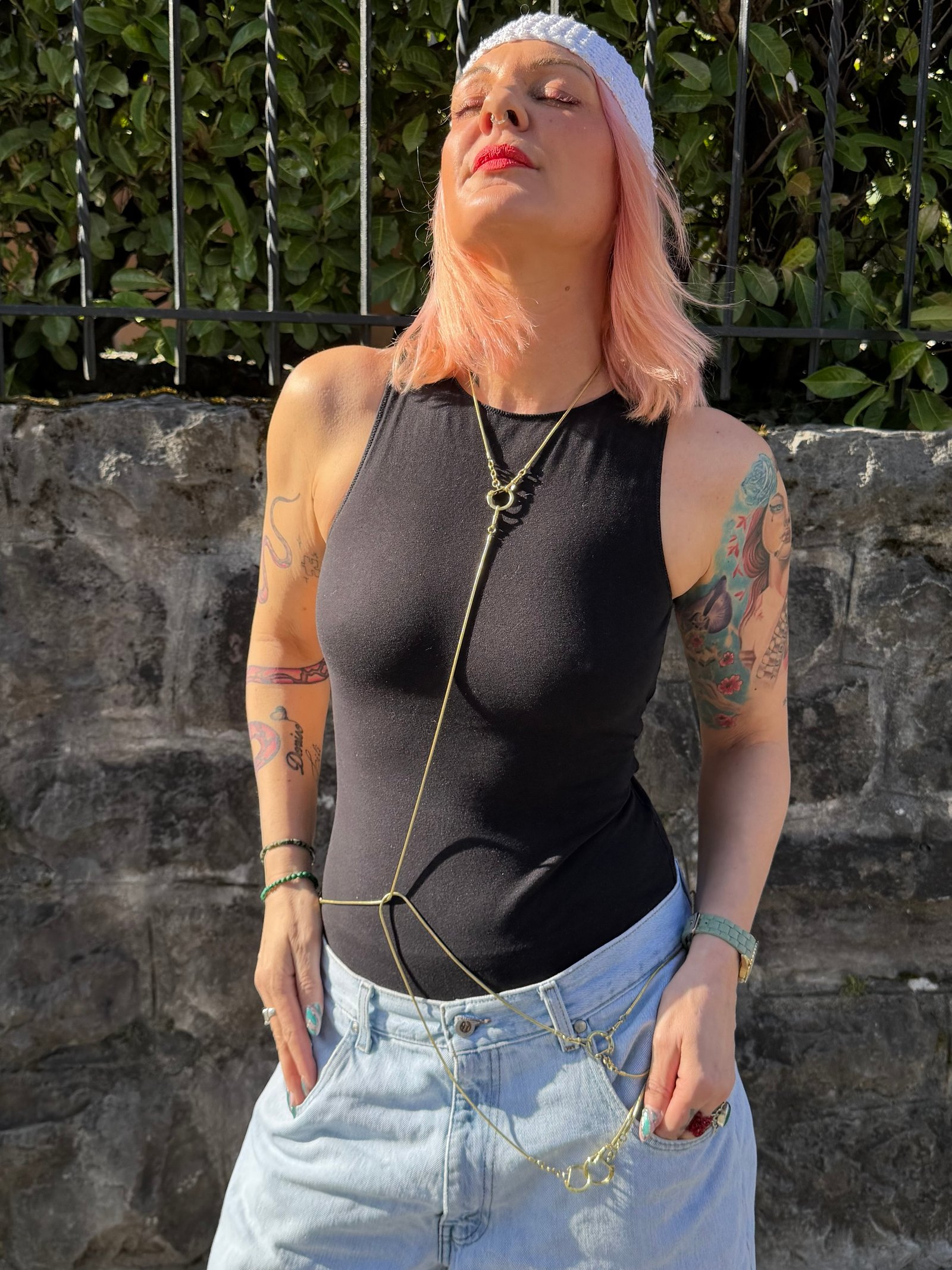 Ceinture bijou modulable-chaîne dorée & éclat ambré