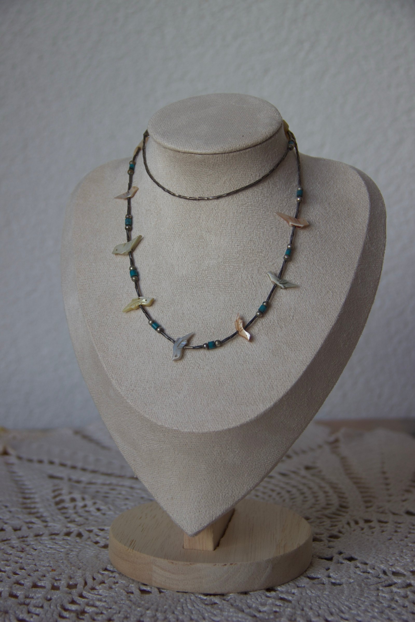 Collier vintage argent et perles turquoise
